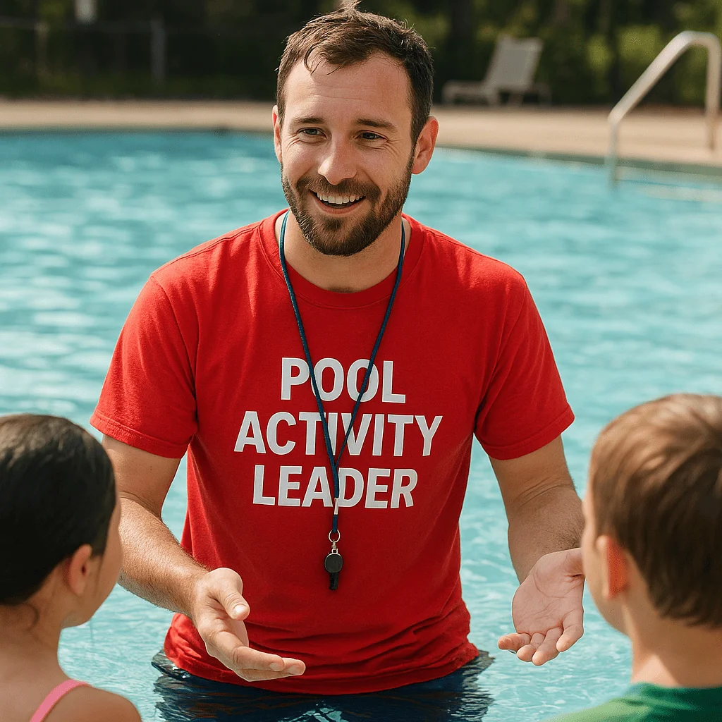 Take A Class 25 Pool Activity Leader guiding a group activity in a swimming pool