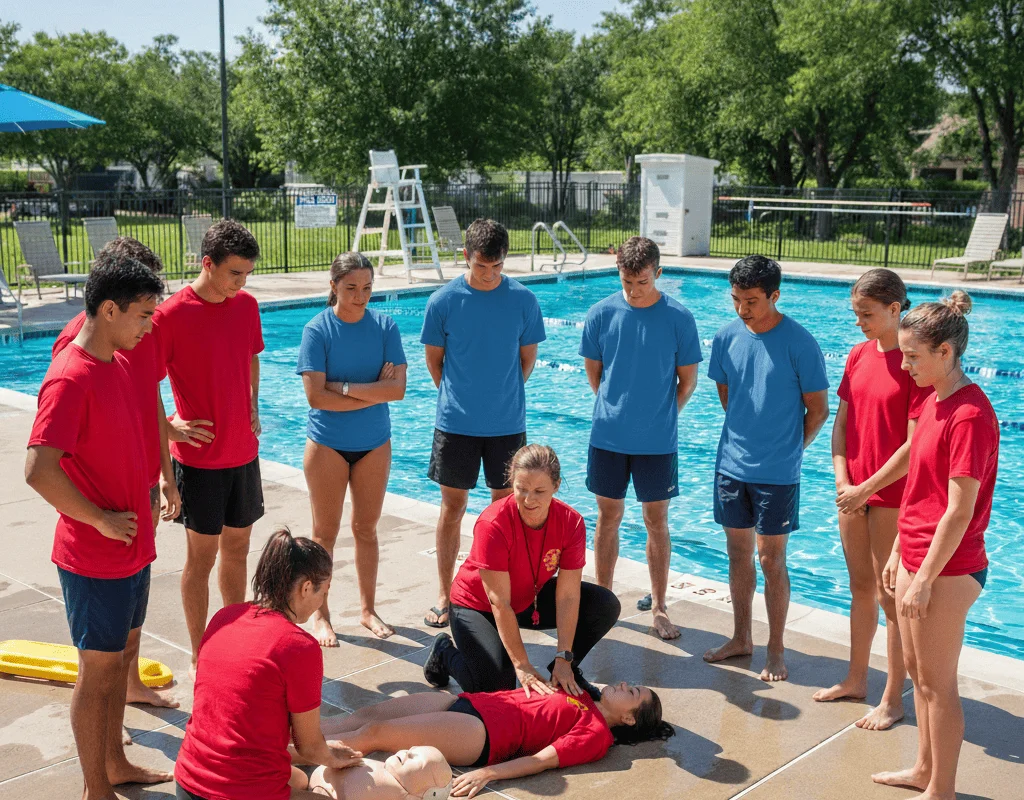 Lifeguard instructor course classroom and pool training session Lifeguard instructor course classroom and pool training session